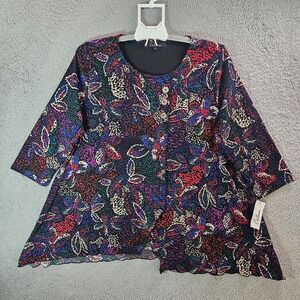 $69‎ NEW Calessa Top Blouse Women XL Stretch Floral Geometric Multicolor